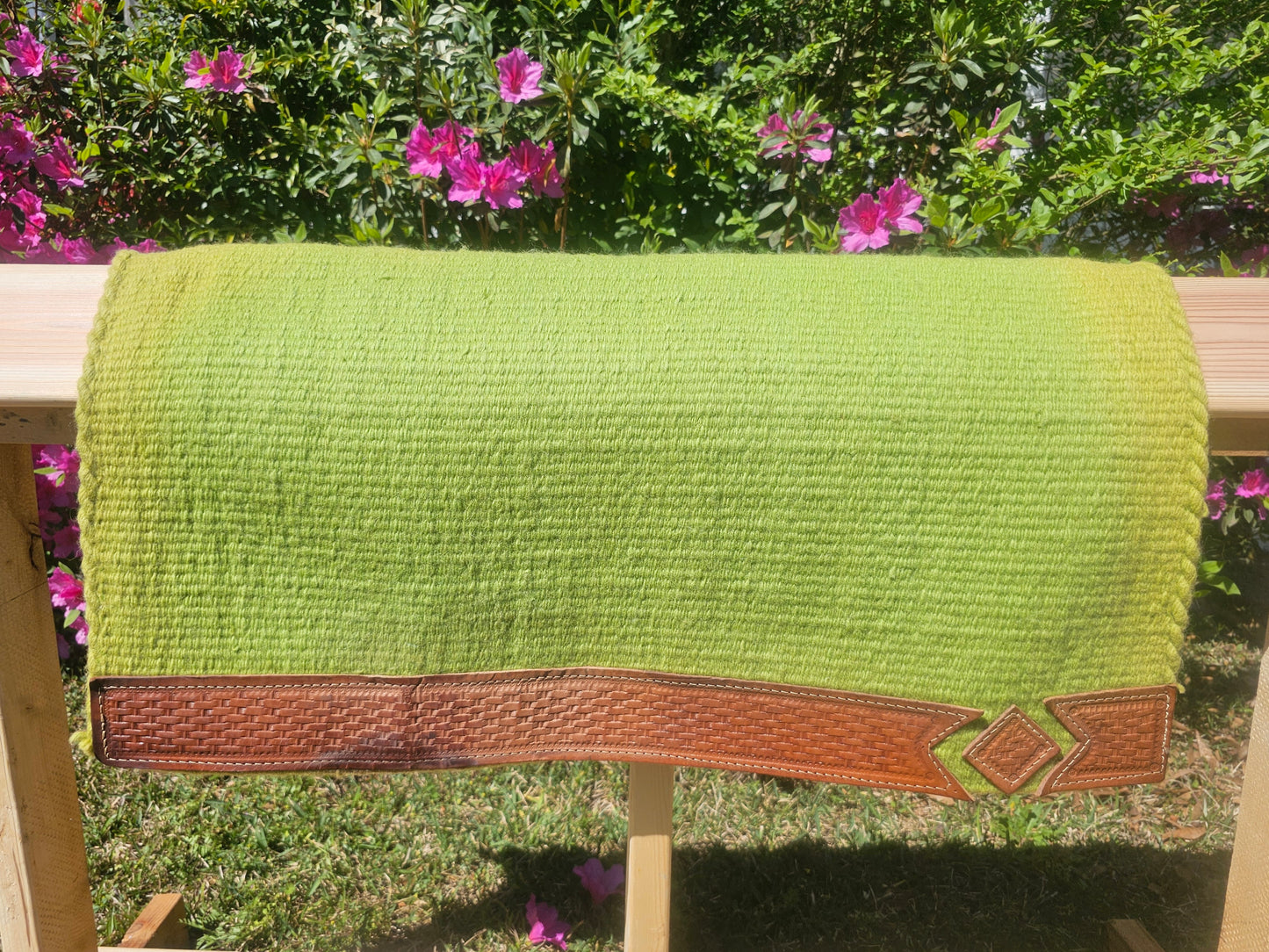 Lime green Western Saddle Blanket with leather savers