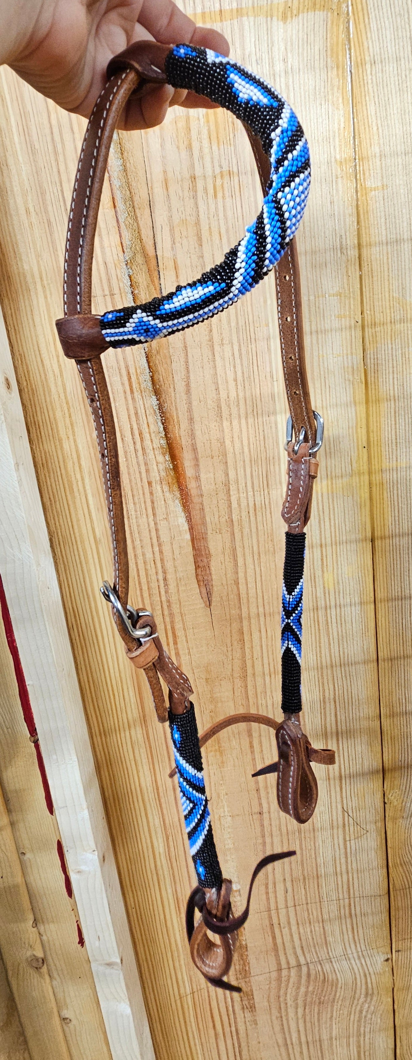 Beaded one ear headstall royal blue