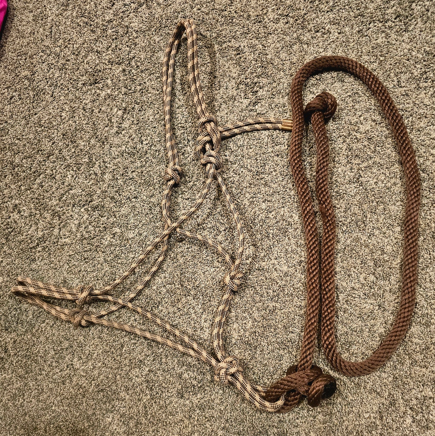 Brown rope halter with lead like new
