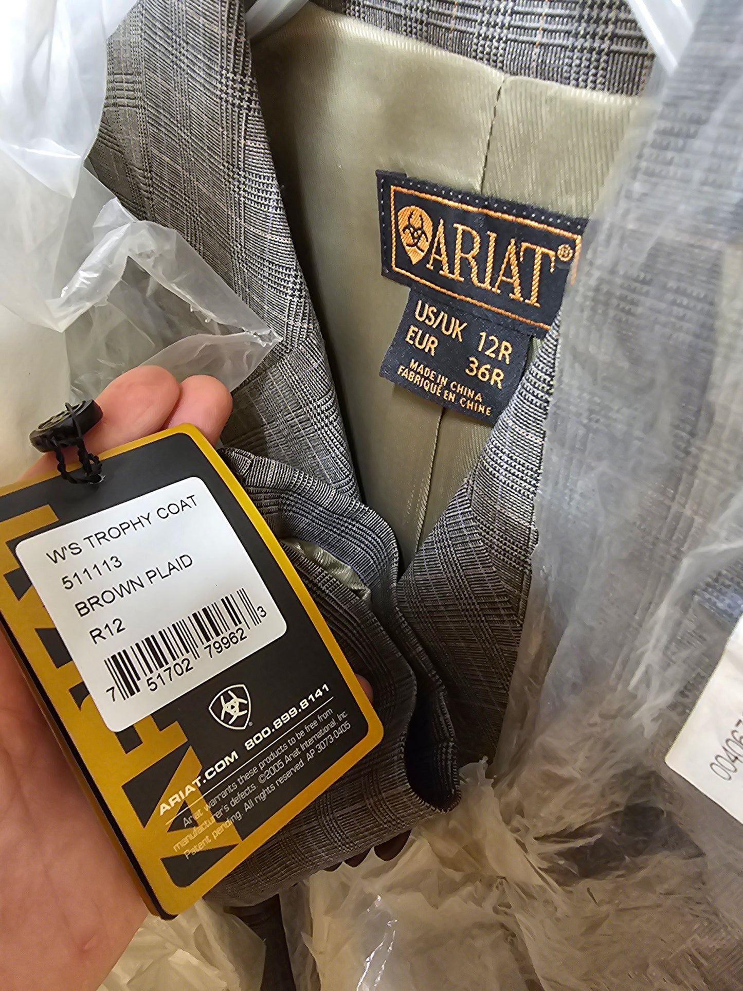 NWT Ariat Brown Plaid Trophy Coat Size 12R