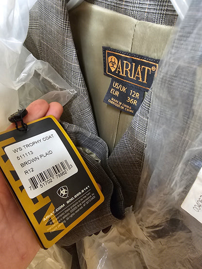 NWT Ariat Brown Plaid Trophy Coat Size 12R