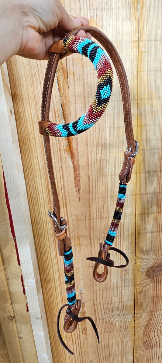 Beaded one ear headstall turquoise