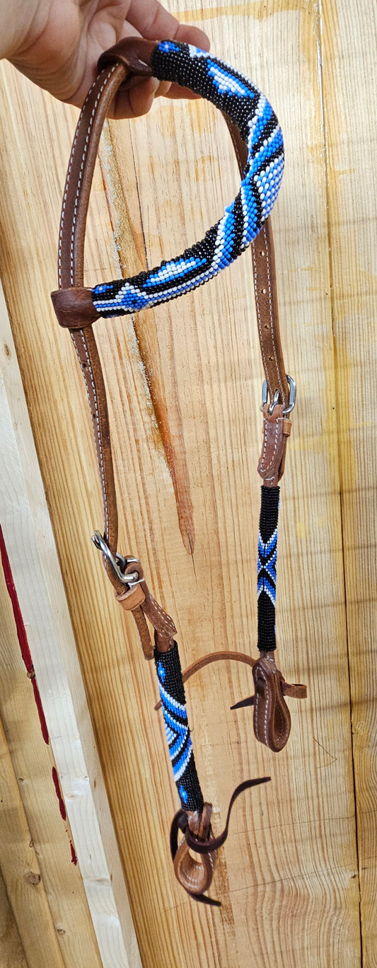Beaded one ear headstall royal blue
