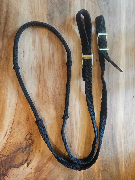 Braided black nylon barrel reins used