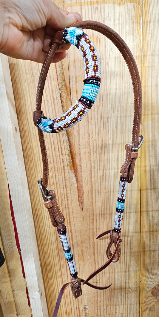 Beaded one ear headstall white