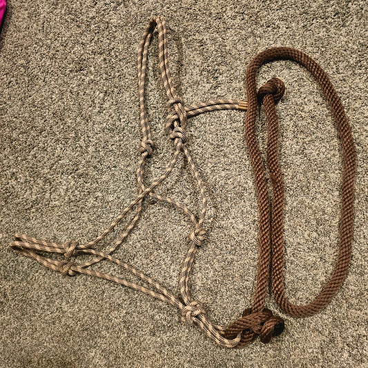Brown rope halter with lead like new